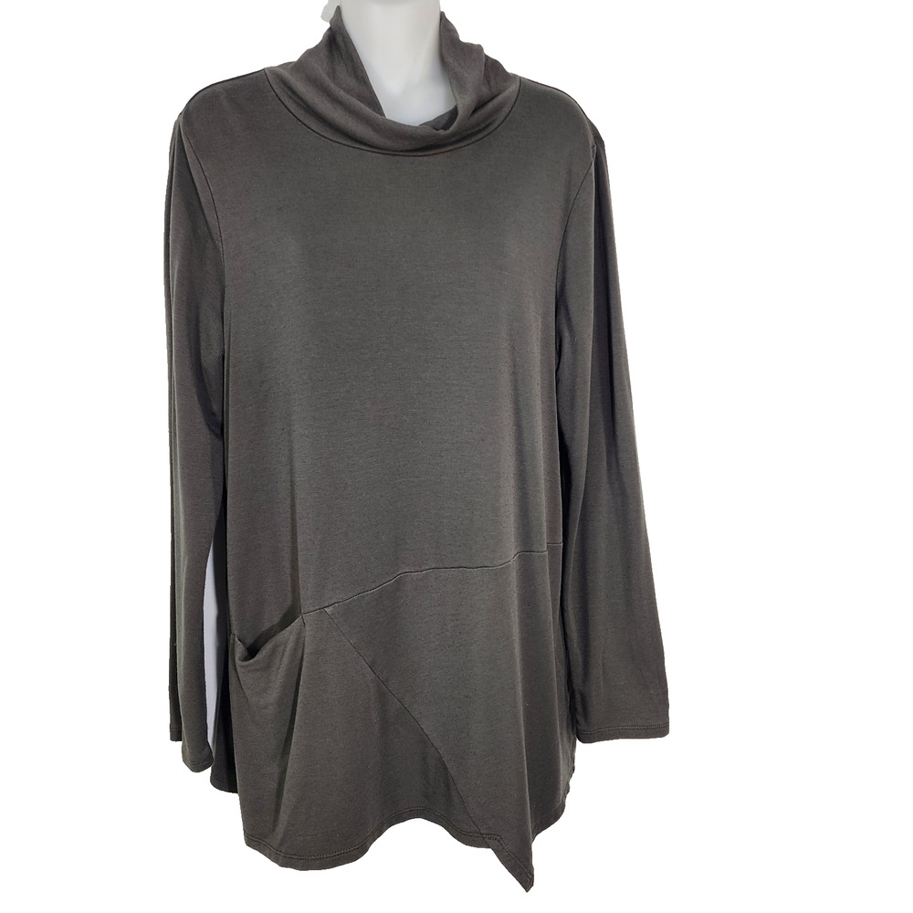 J. Jill Pure Jill Luxe Tencel Tunic Top Size M Stretch Seamed Cowl Neck Green